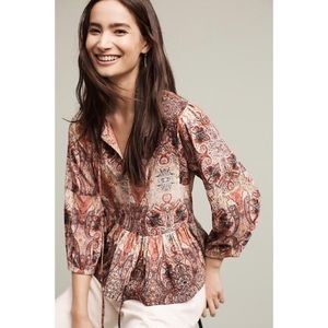 Anthropologie Raja Evalona Peplum Peasant Top
